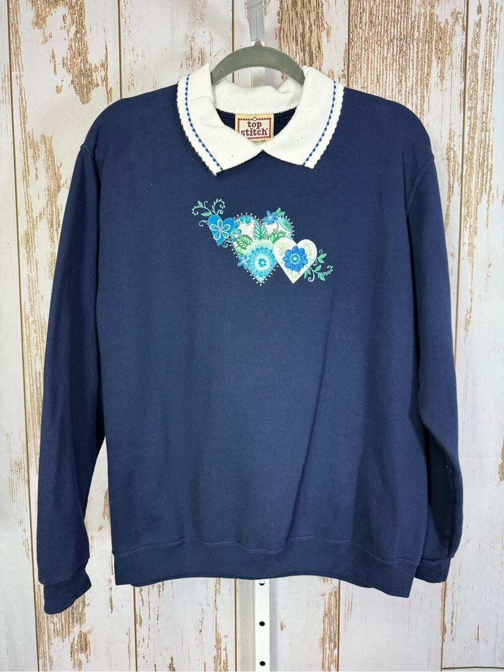 Top Stitch by Morning Sun, Vintage Sweatshirt with Collar. Size Large.